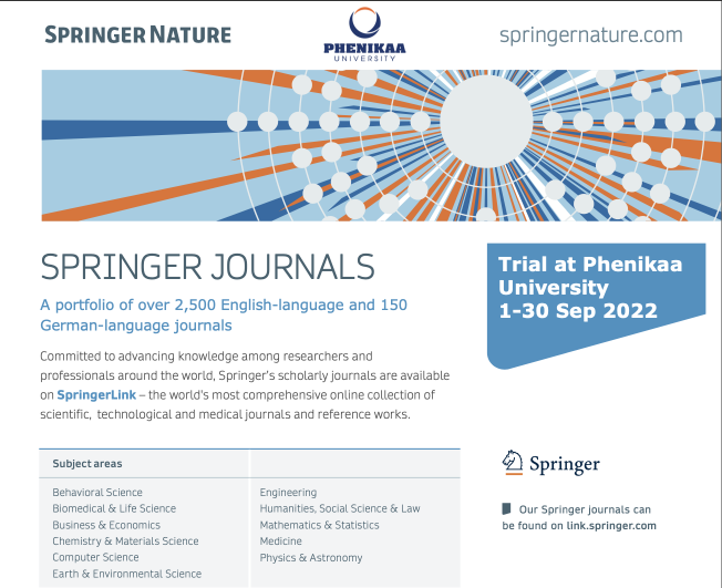 THÔNG BÁO DÙNG THỬ CƠ SỞ DỮ LIỆU ĐIỆN TỬ SPRINGER JOURNAL Cổng thông